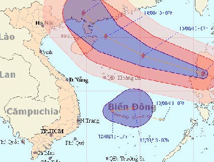Dự báo đường đi và khu vực ảnh hưởng của bão Utor.